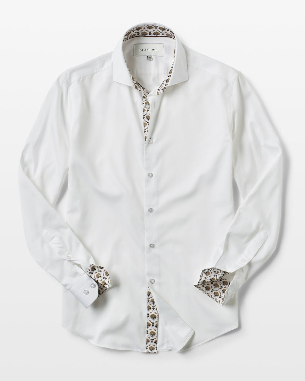White Sateen Shirt with Yellow Flora Accents - Blake Mill