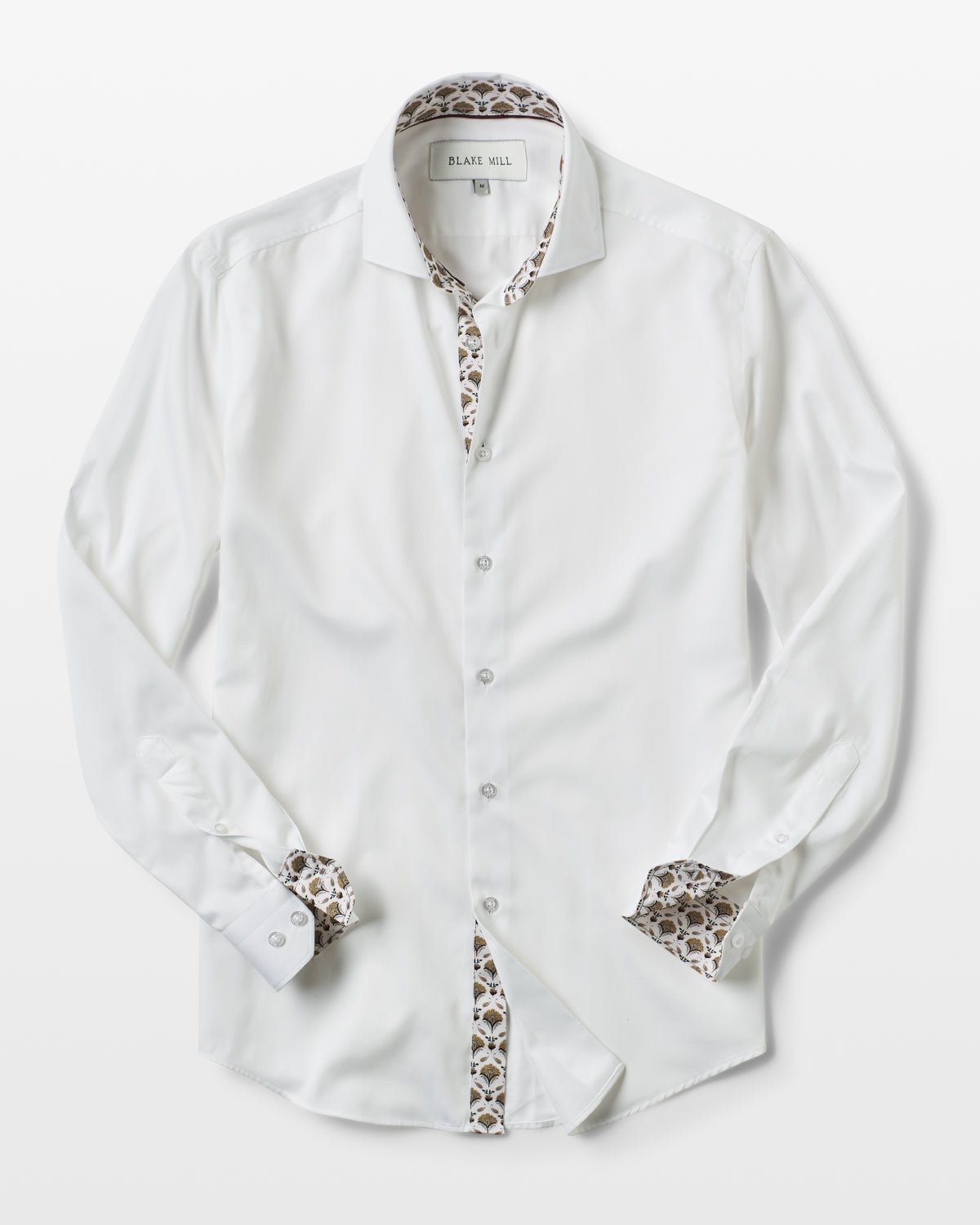 White Sateen Shirt with Yellow Flora Accents - Blake Mill