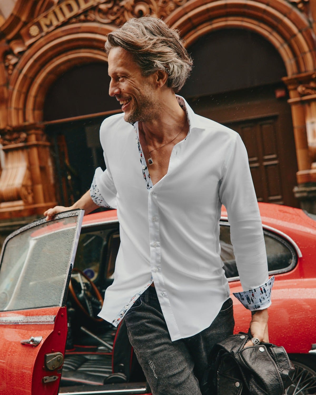 White Sateen with Lowry Blue Accents Shirt - Blake Mill