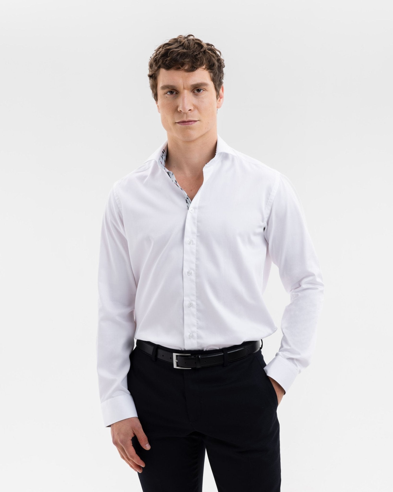 White Sateen with Lowry Blue Accents Shirt - Blake Mill