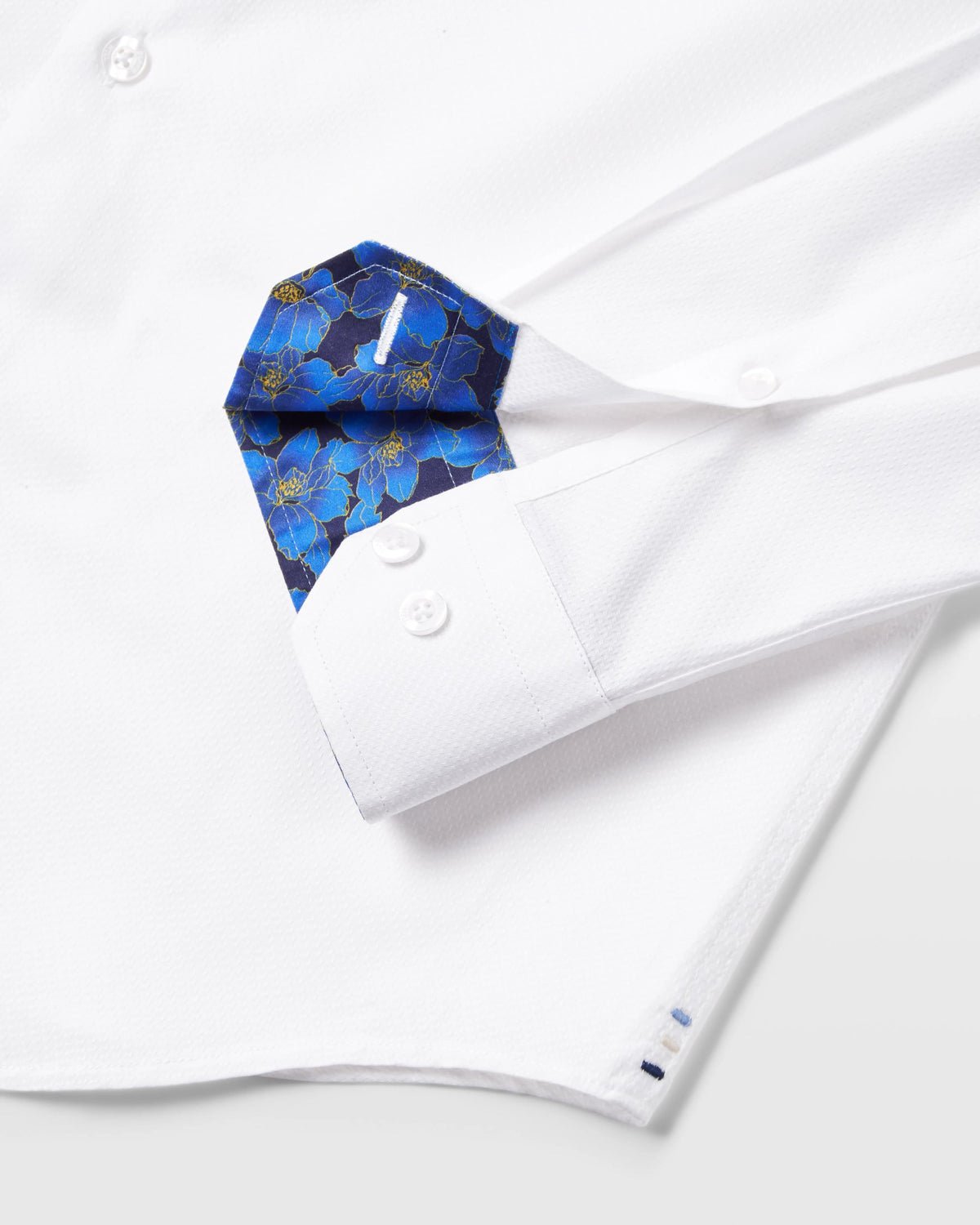 White Textured Shirt with Flowers Under Moonlight Accents - Blake Mill