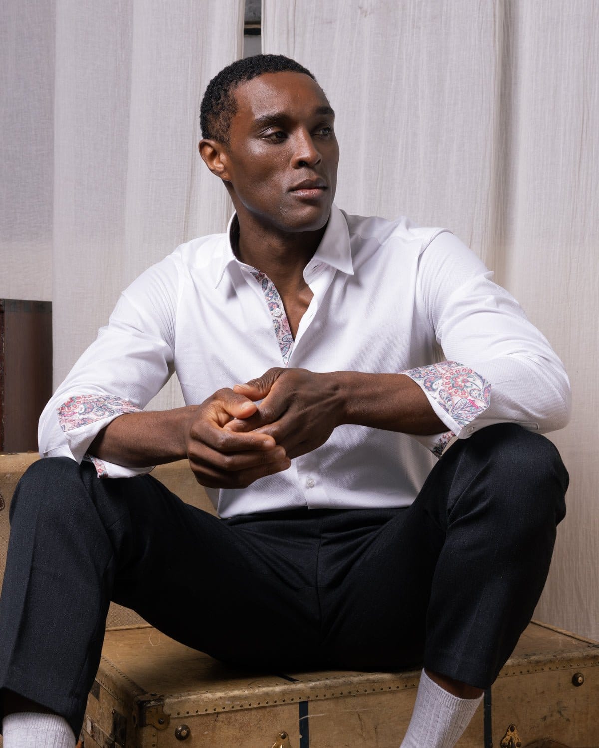 White Textured Shirt with Persian Paisley Accents - Blake Mill