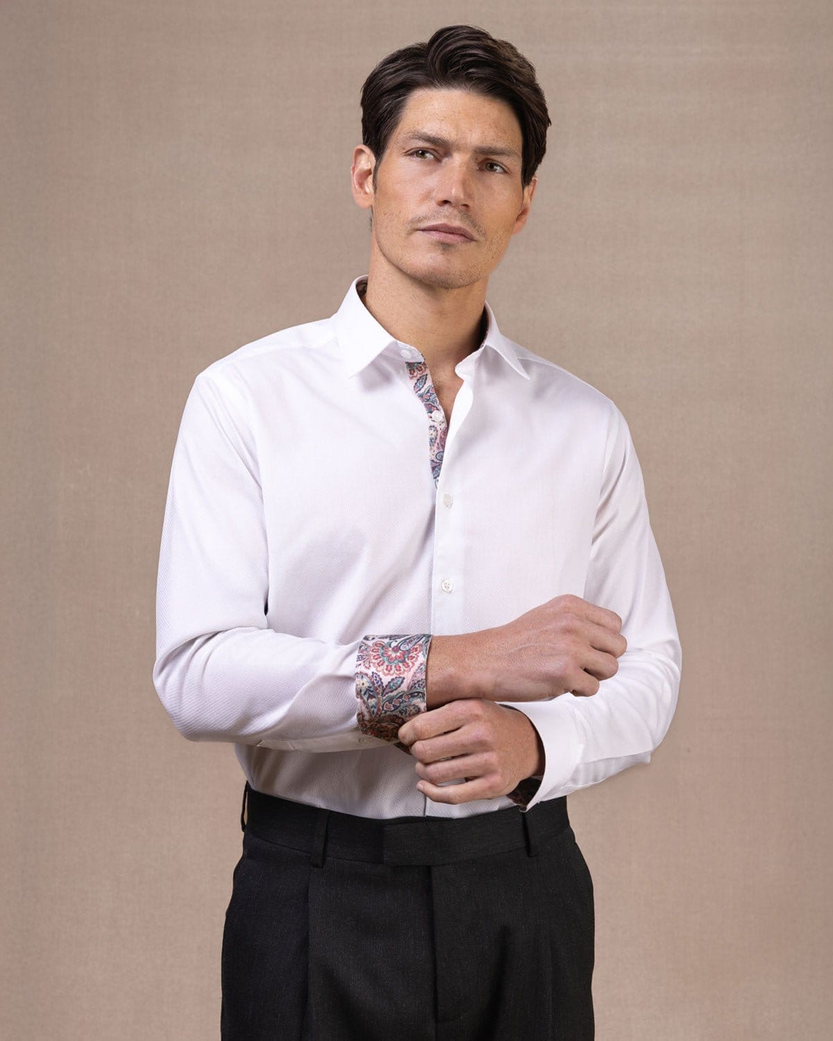 White Textured Shirt with Persian Paisley Accents - Blake Mill