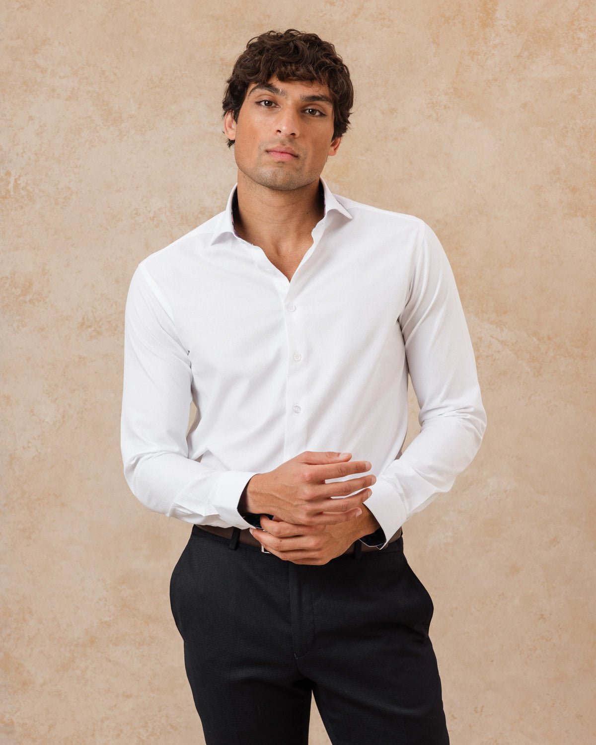 White Textured Shirt with Persian Paisley Accents - Blake Mill