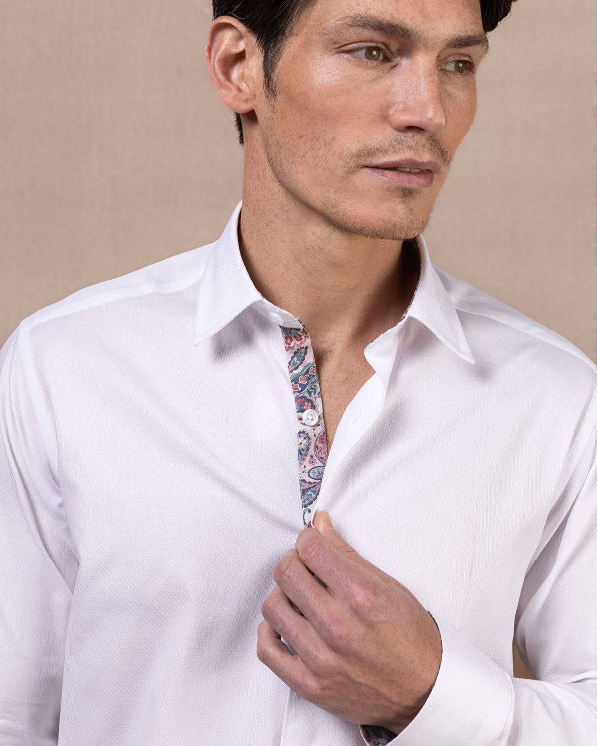 White Textured Shirt with Persian Paisley Accents - Blake Mill