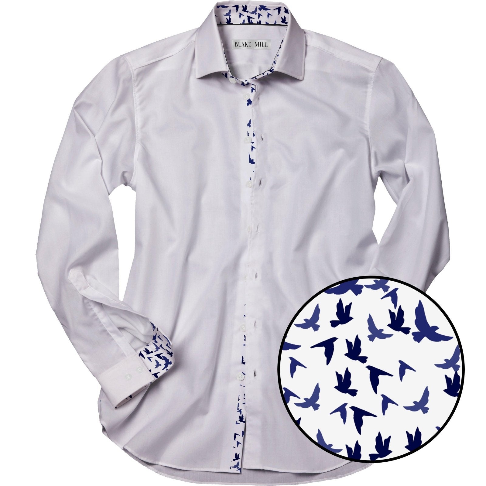 White with Birds Accents Shirt - Blake Mill