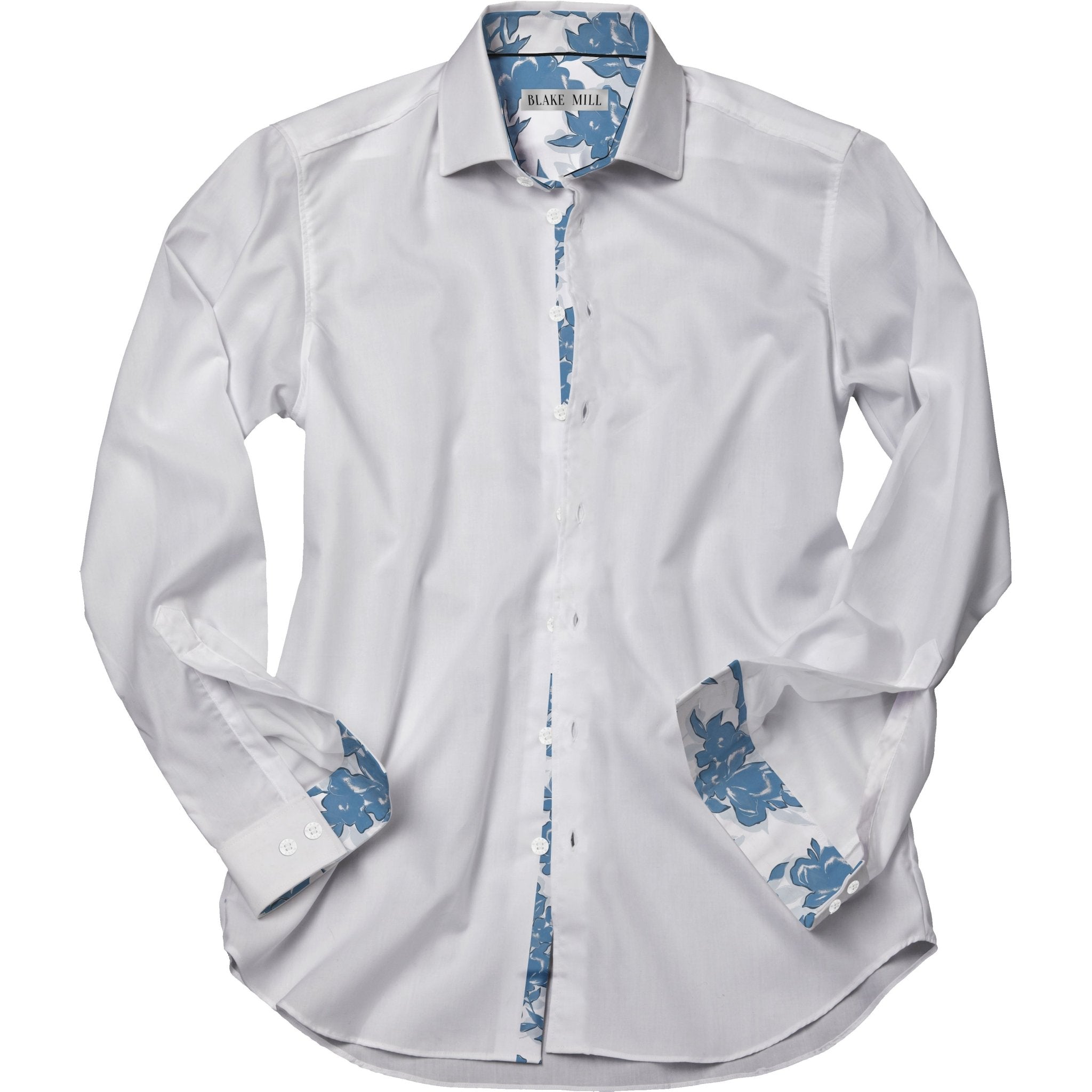 White With Blue Bloom Accents Shirt - Blake Mill