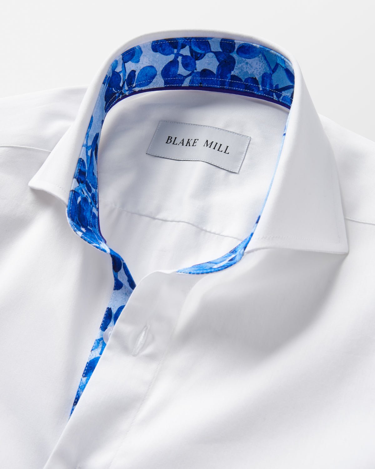 White With Blue Blossom Accents Shirt - Blake Mill