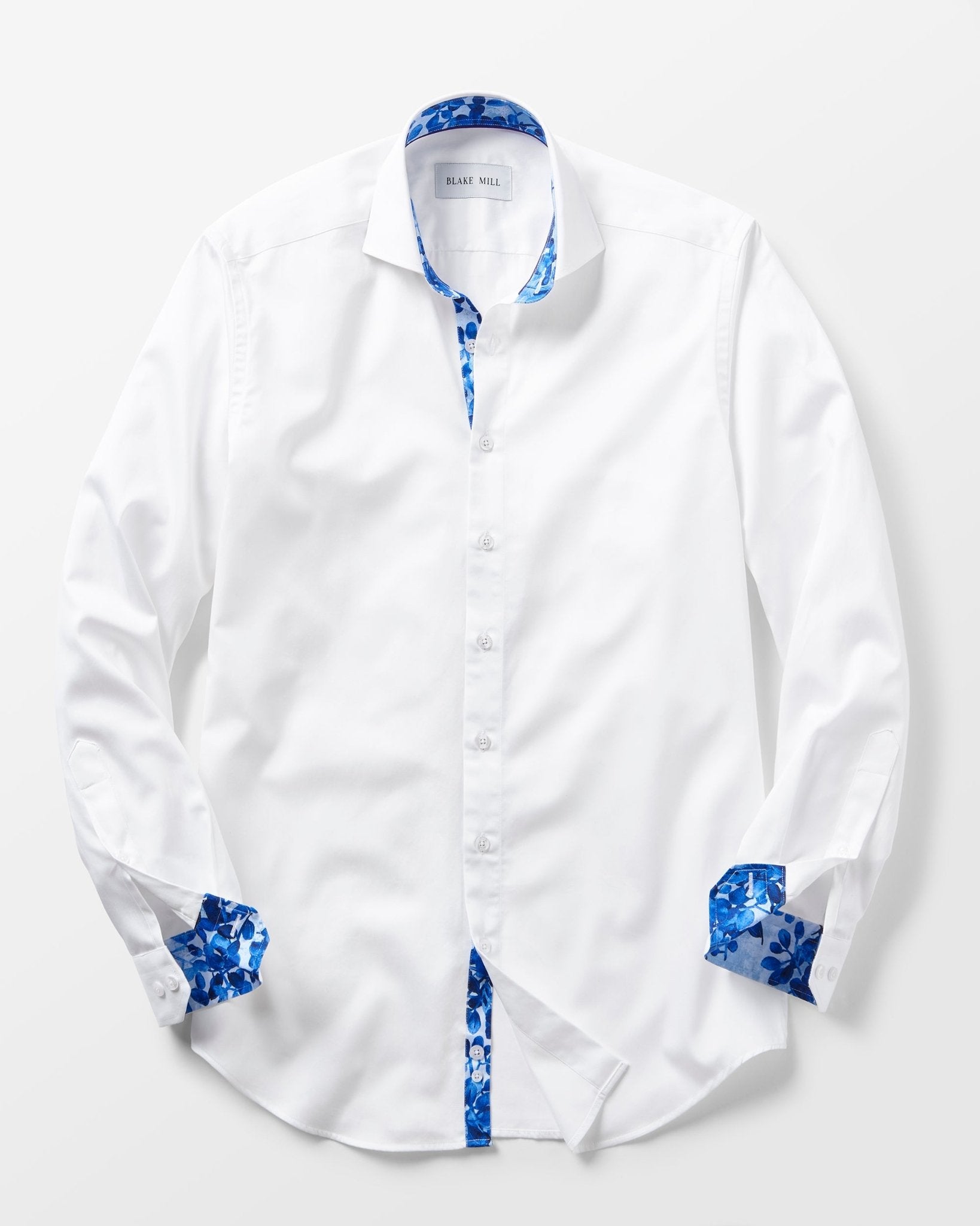 White With Blue Blossom Accents Shirt - Blake Mill