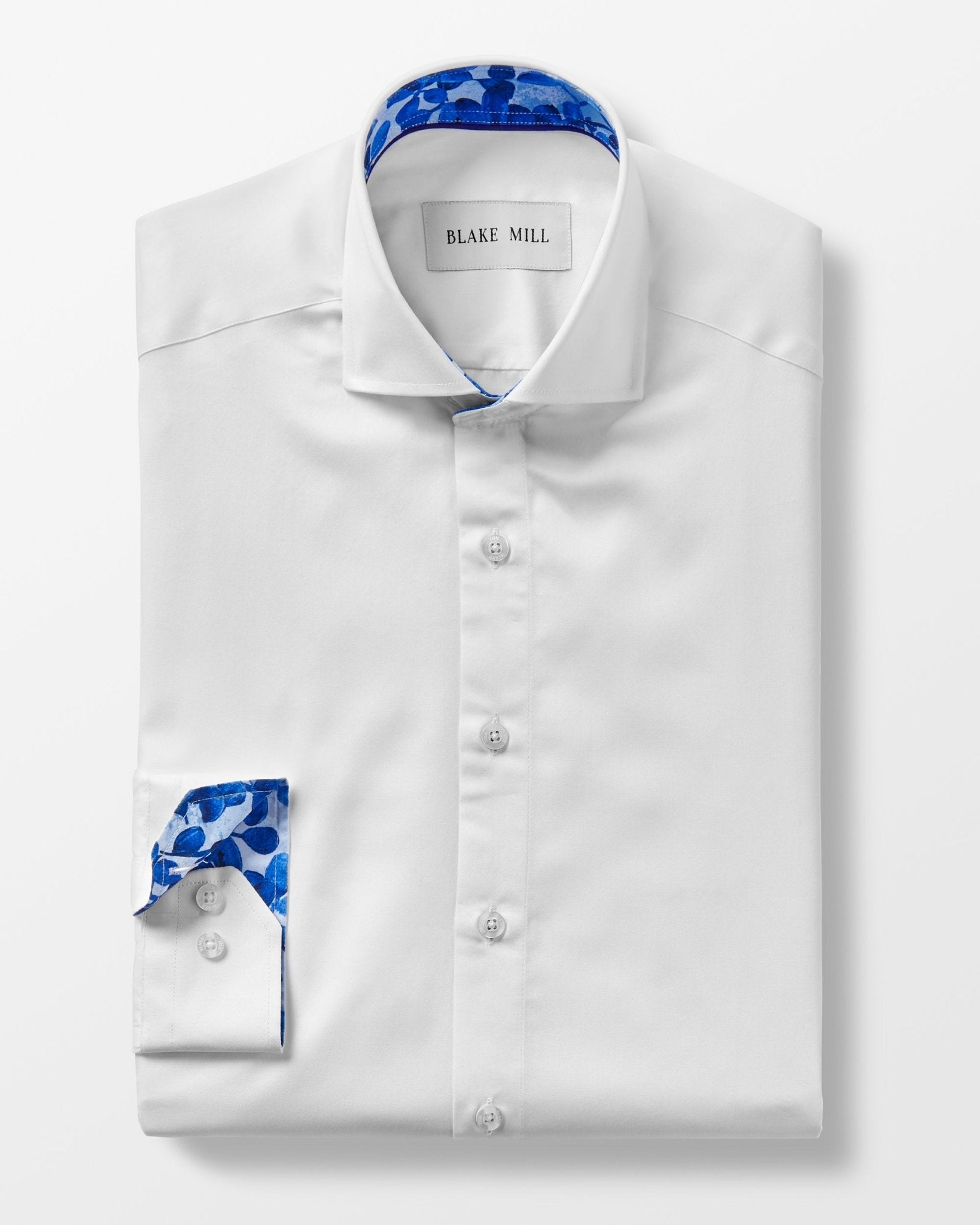 White With Blue Blossom Accents Shirt - Blake Mill