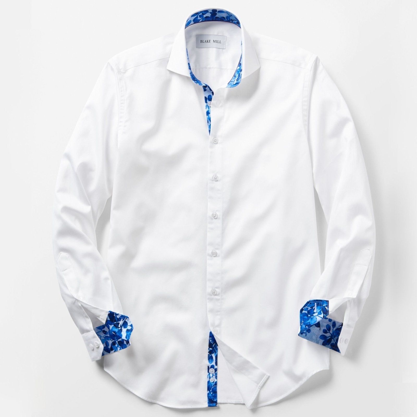 White With Blue Blossom Accents Shirt - Blake Mill