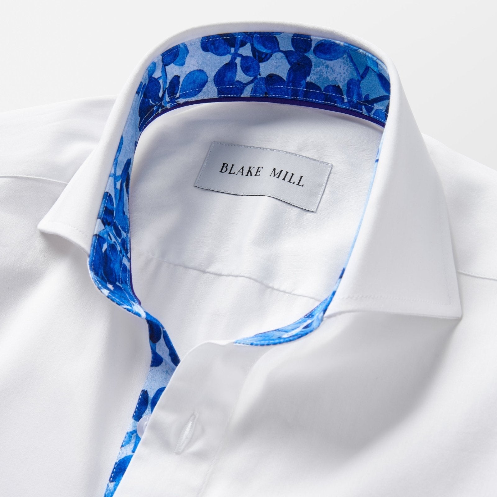 White With Blue Blossom Accents Shirt - Blake Mill