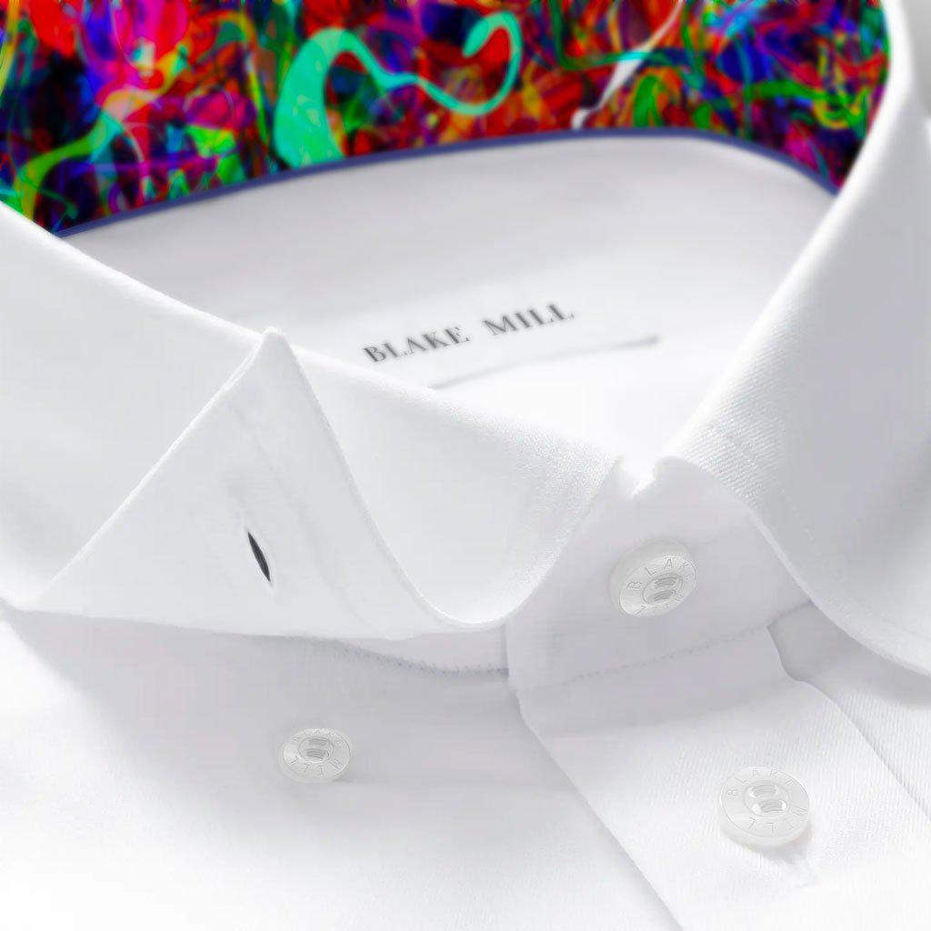 White with Brainwave Hidden Button Shirt - Blake Mill