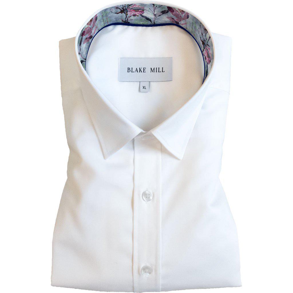 White with Japanese Garden Hidden Button Shirt - Blake Mill