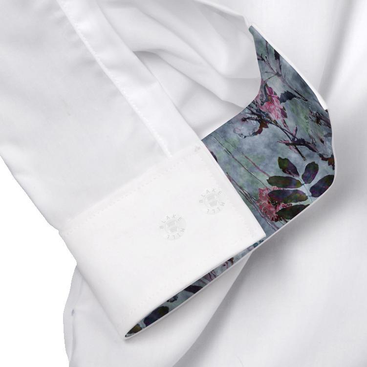 White with Japanese Garden Hidden Button Shirt - Blake Mill