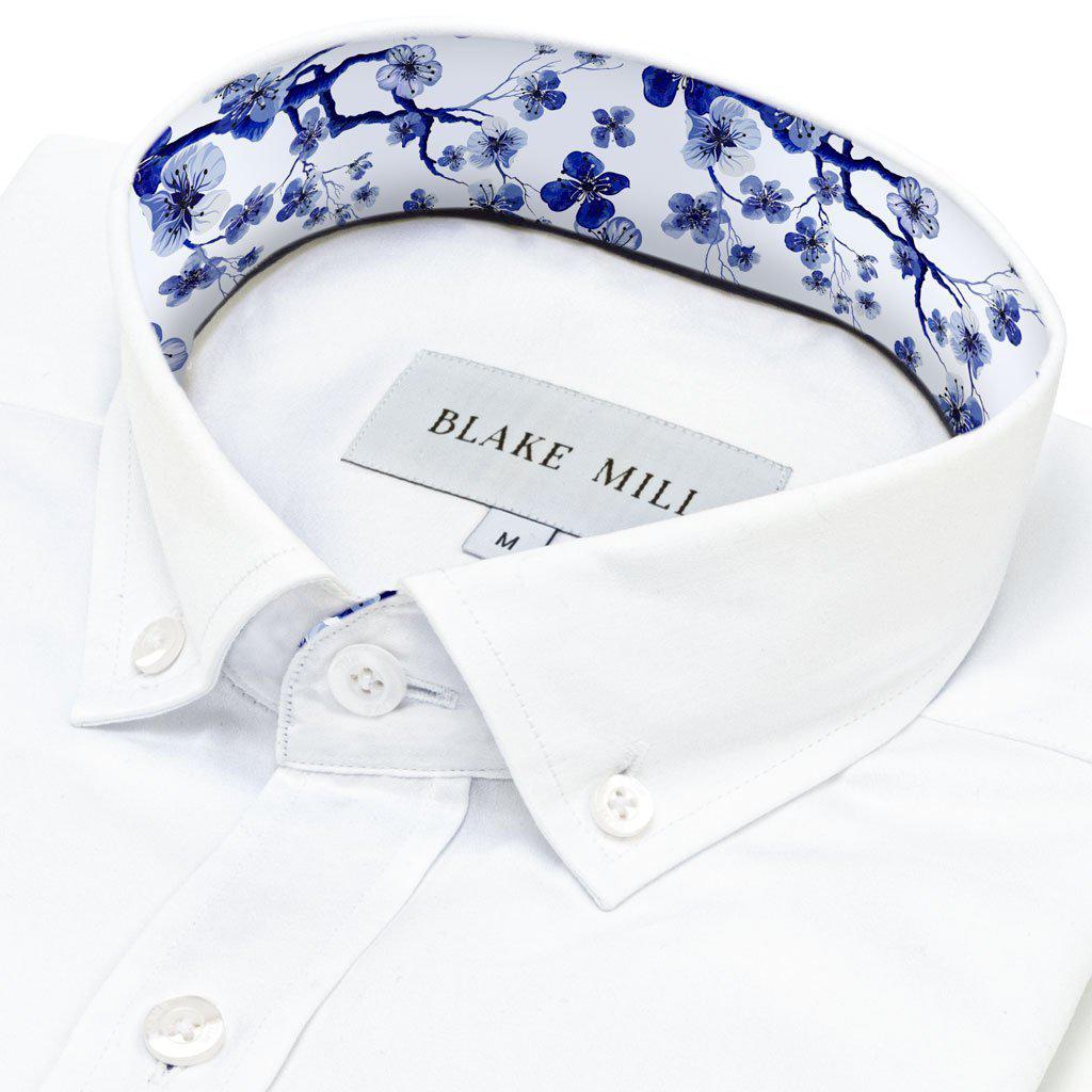 White with Sakura Tree Button - Down Shirt - Blake Mill