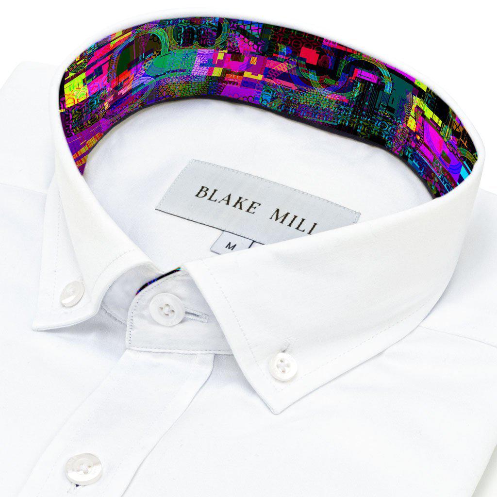 White with Satellite Interference Button - Down Shirt - Blake Mill