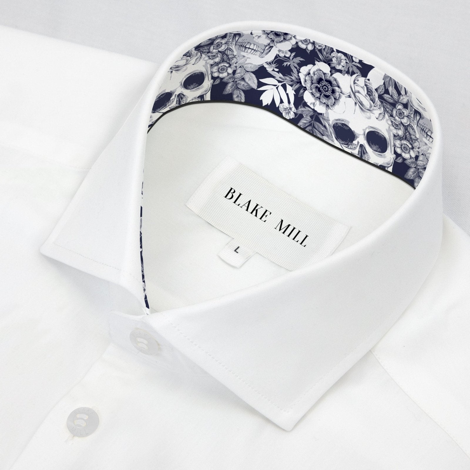 White with Skulls 'n Roses Accents Shirt - Blake Mill