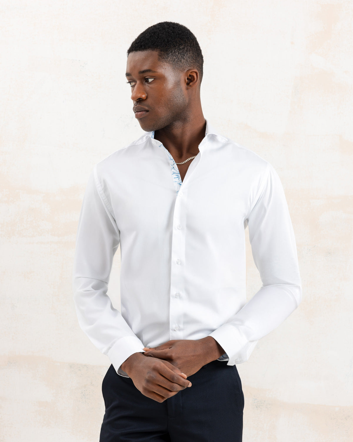White Sateen Shirt with Blue Savanna Accents