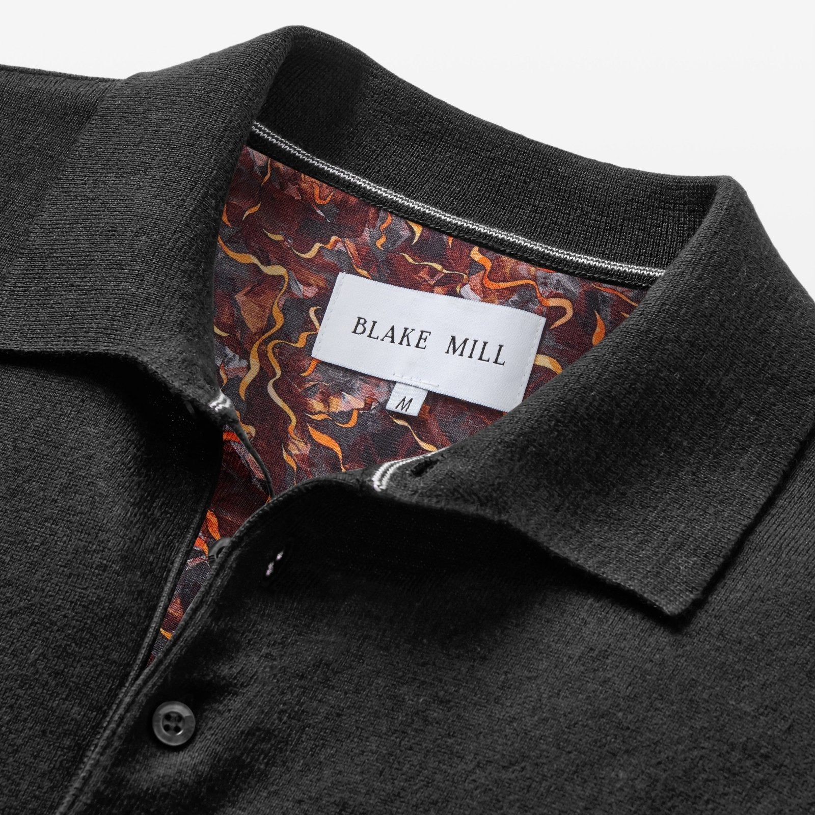 Black Knit Polo with Ripple Accents - Blake Mill