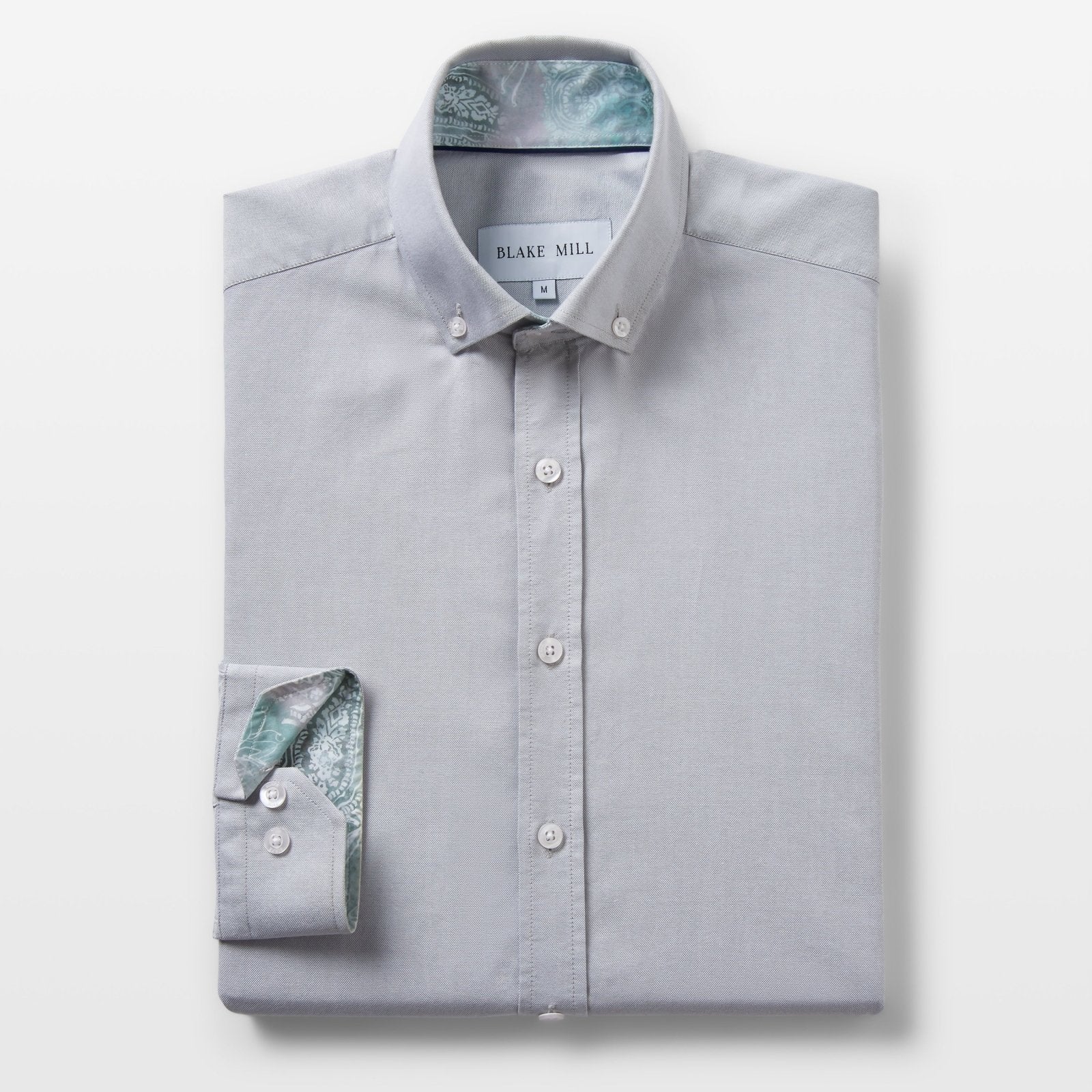 Grey Oxford with Oriental Paisley Accents Button-Down Shirt - Blake Mill