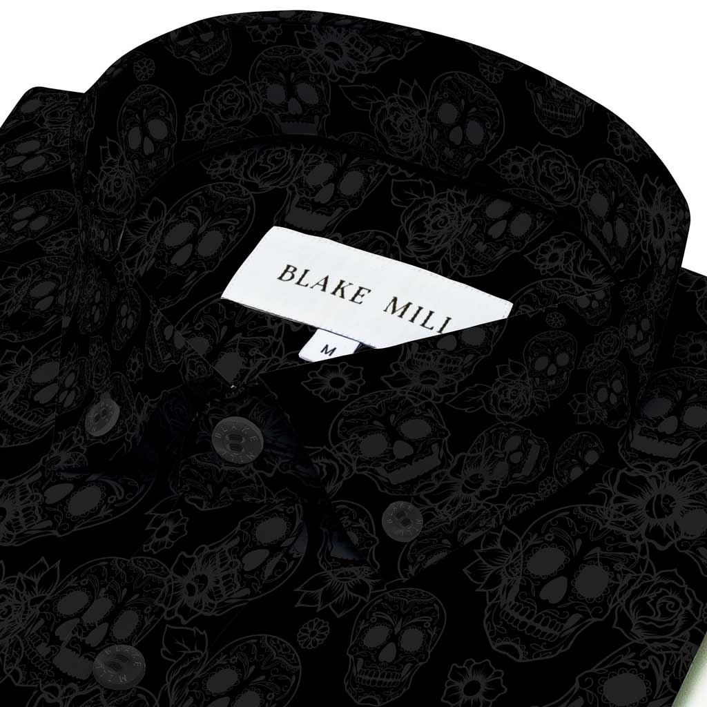 Jacquard Skulls Black Button-Down Shirt - Blake Mill