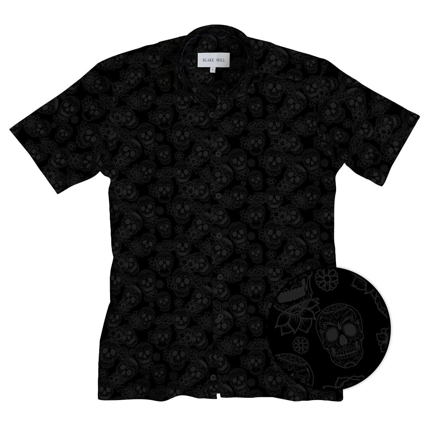 Jacquard Skulls Black Short Sleeve Shirt - Blake Mill