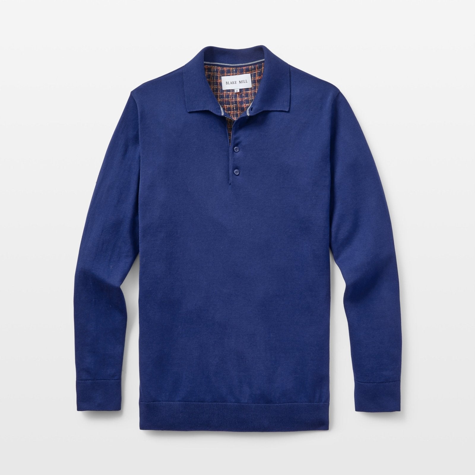 Navy Knit Polo with Check Accents - Blake Mill