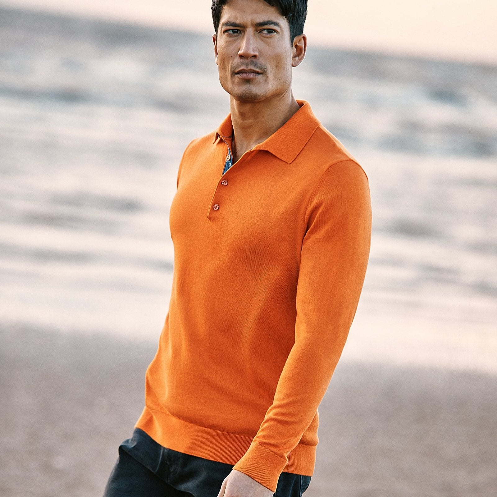 Orange Knit Polo with Flower Accents - Blake Mill