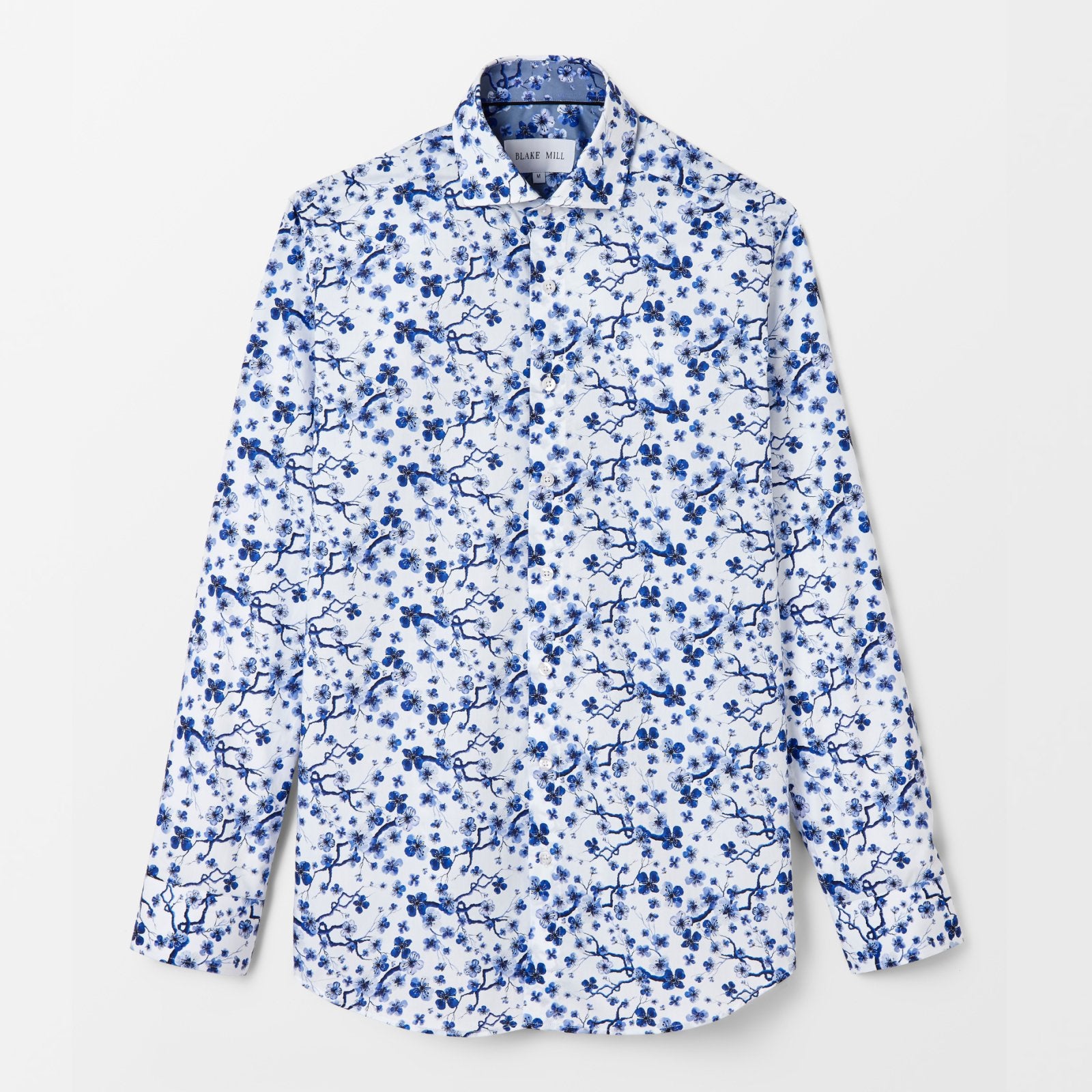 Mens Dark Blue Shirt with 'Sakura Tree' Print | Blake Mill