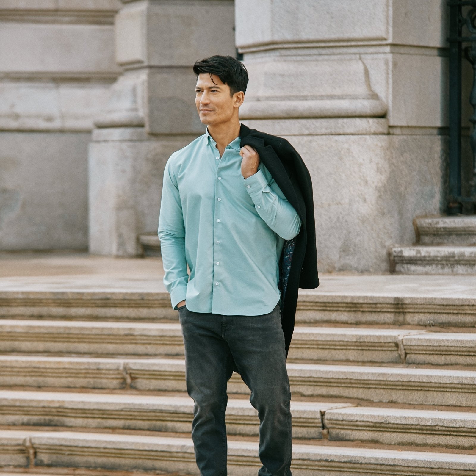 Teal Oxford with Stoned Skulls Accents Button-Down Shirt - Blake Mill