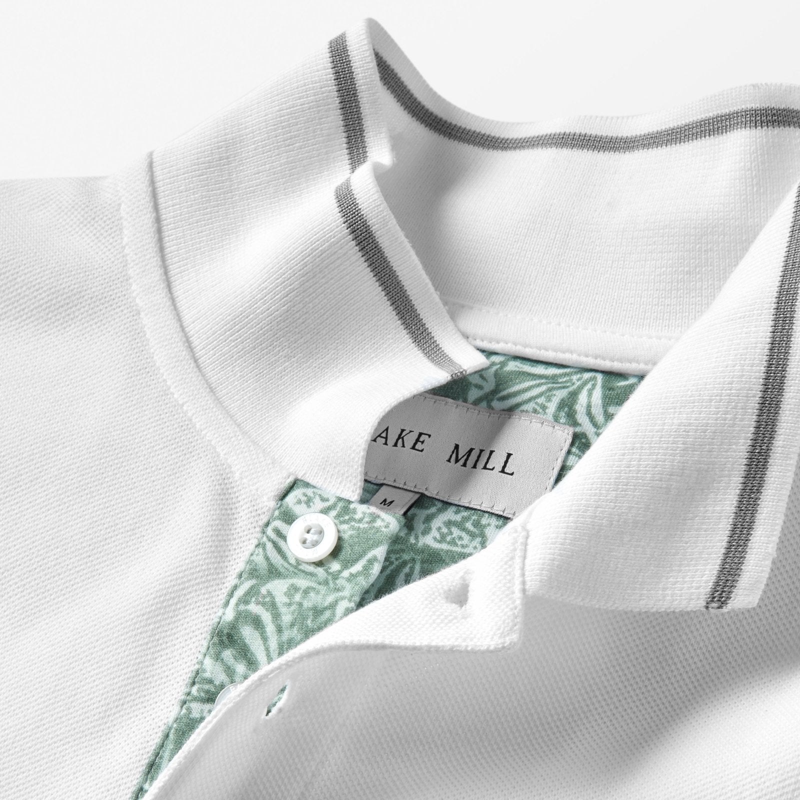 White Pique Polo with Laurel Leaves Accents - Blake Mill