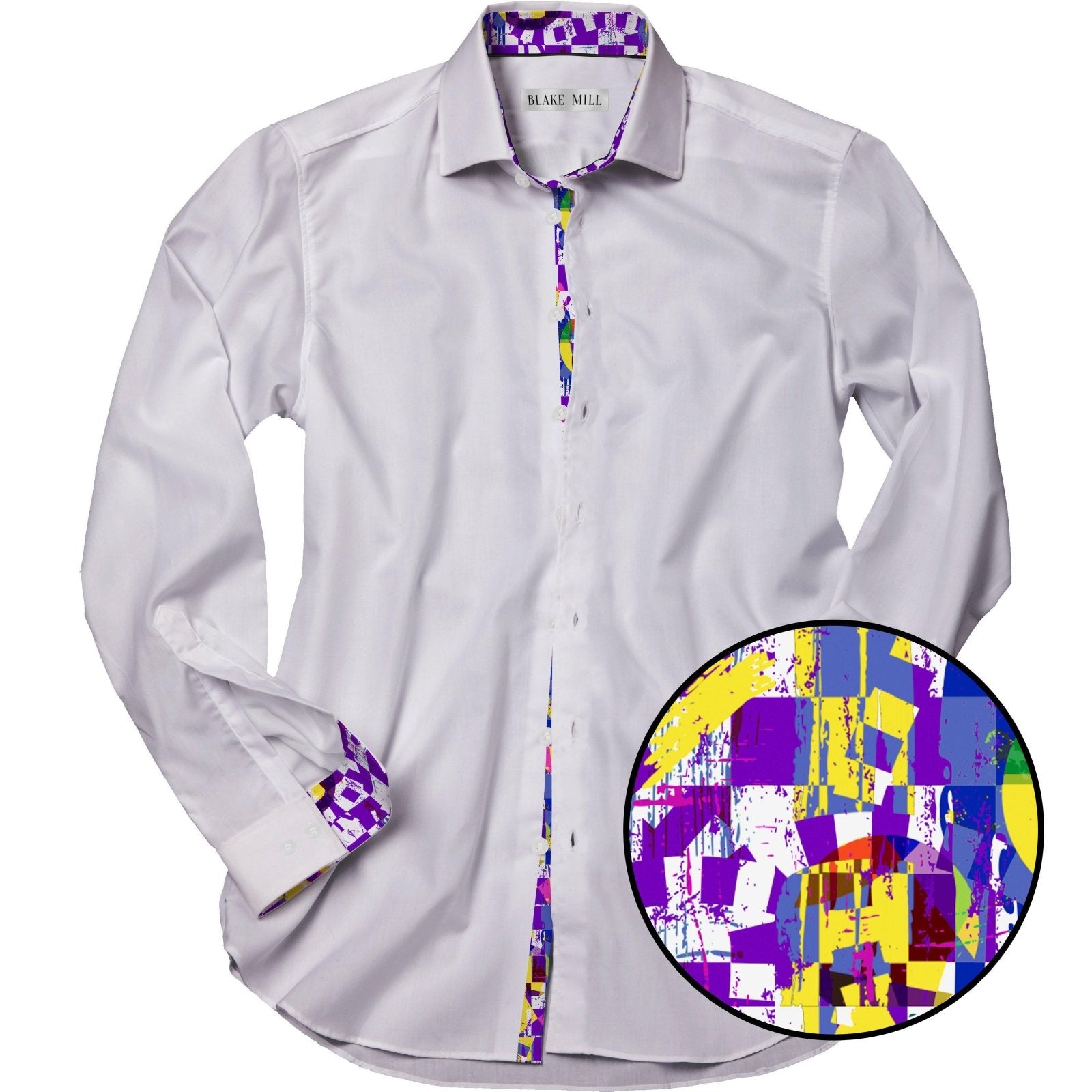 White with Abstract Purple Accents Shirt - Blake Mill