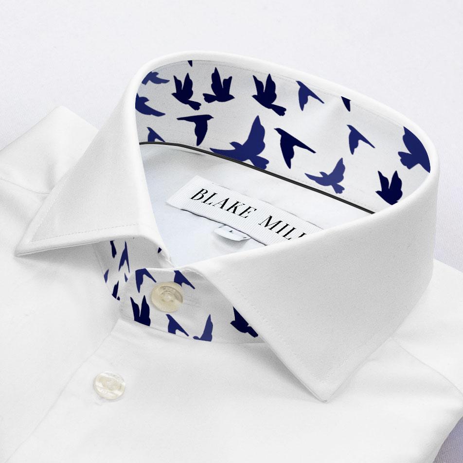 White with Birds Accents Shirt - Blake Mill