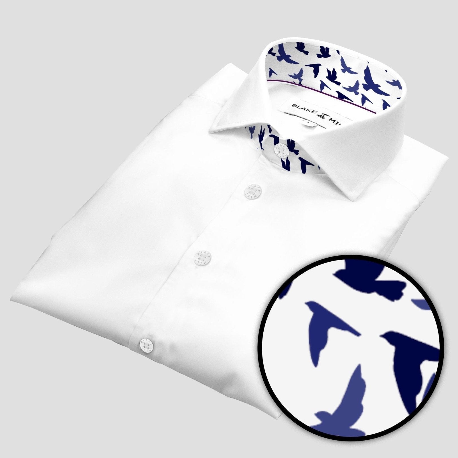 White with Birds Accents Shirt - Blake Mill