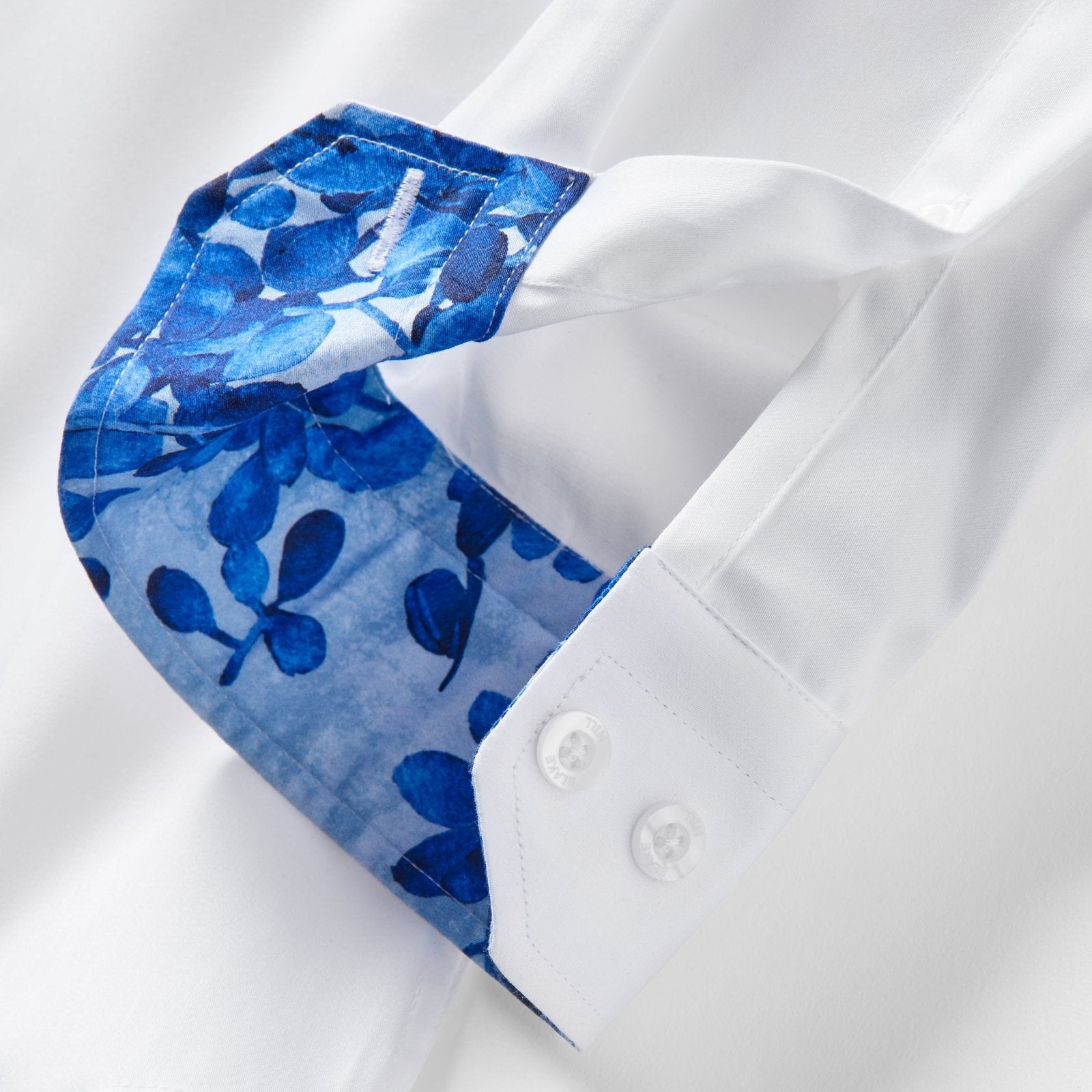 White With Blue Blossom Accents Shirt - Blake Mill