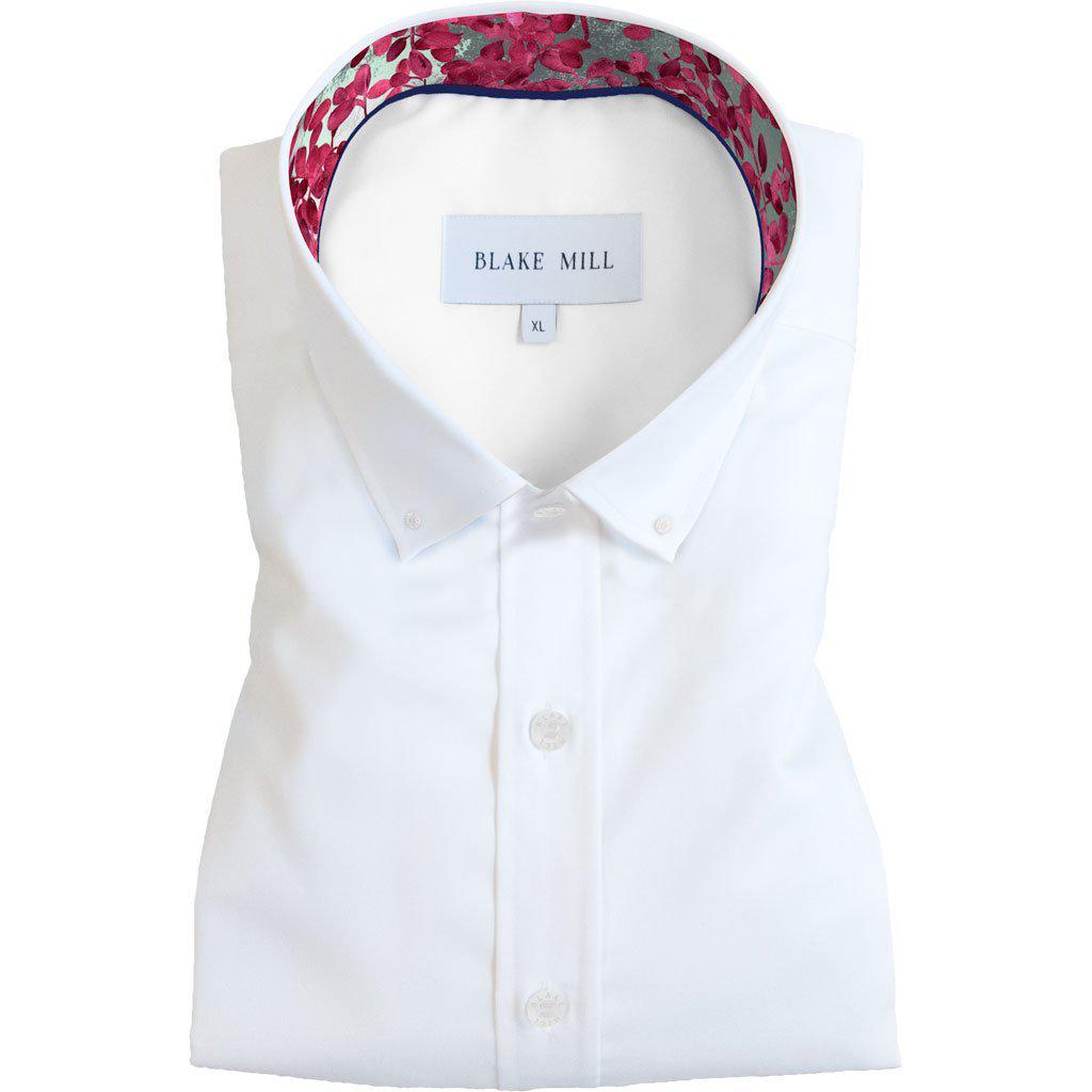 White with Cherry Blossom Button-Down Shirt - Blake Mill