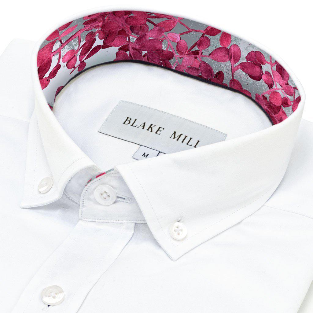 White with Cherry Blossom Button-Down Shirt - Blake Mill