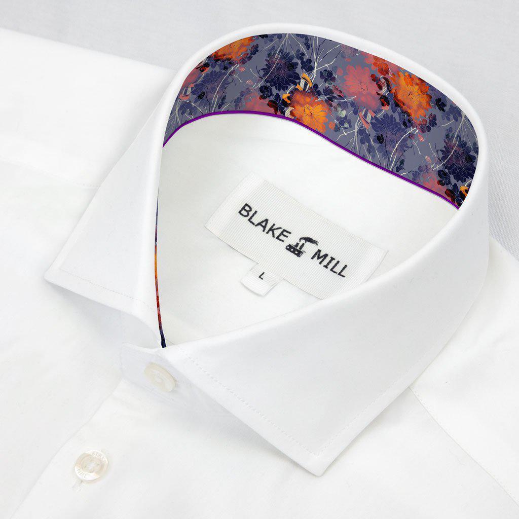 White with Chrysanthemums Accents Shirt - Blake Mill