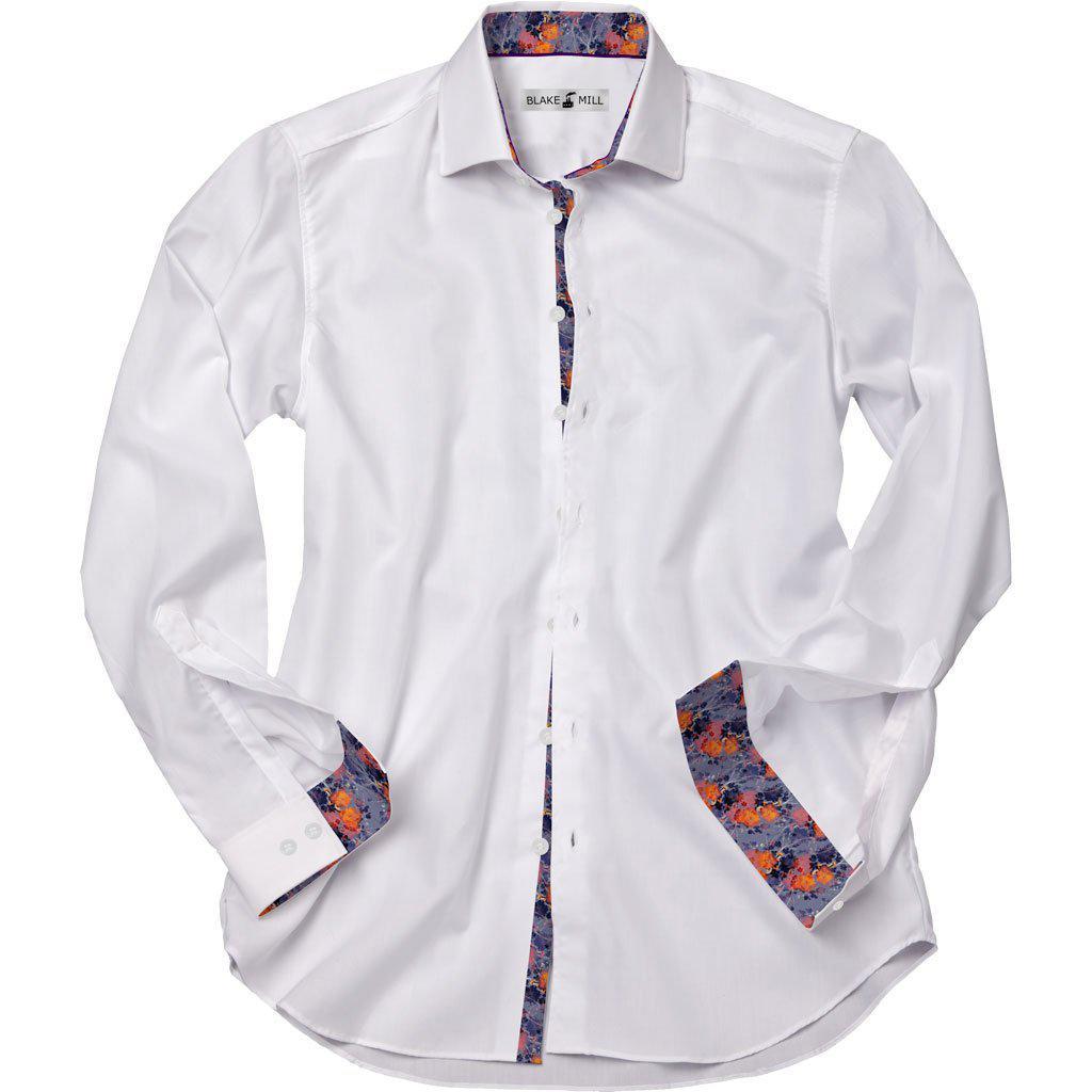 White with Chrysanthemums Accents Shirt - Blake Mill