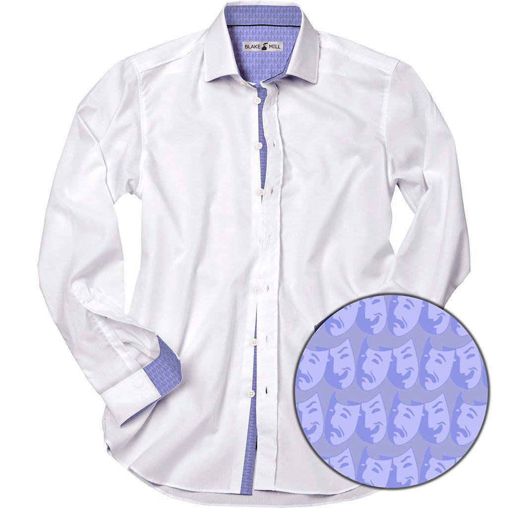 White With Comedy And Tragedy Blue Accents Shirt - Blake Mill