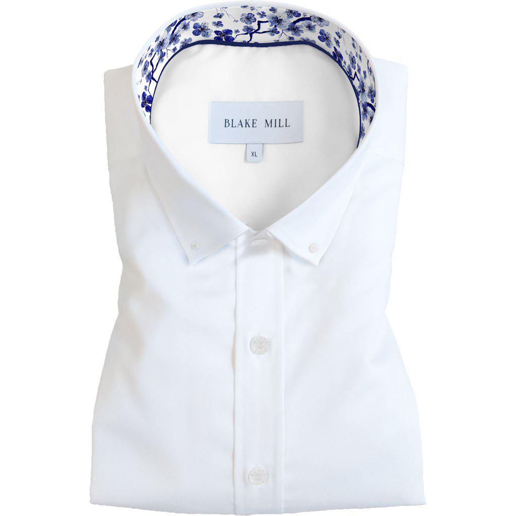 White with Sakura Tree Button-Down Shirt - Blake Mill
