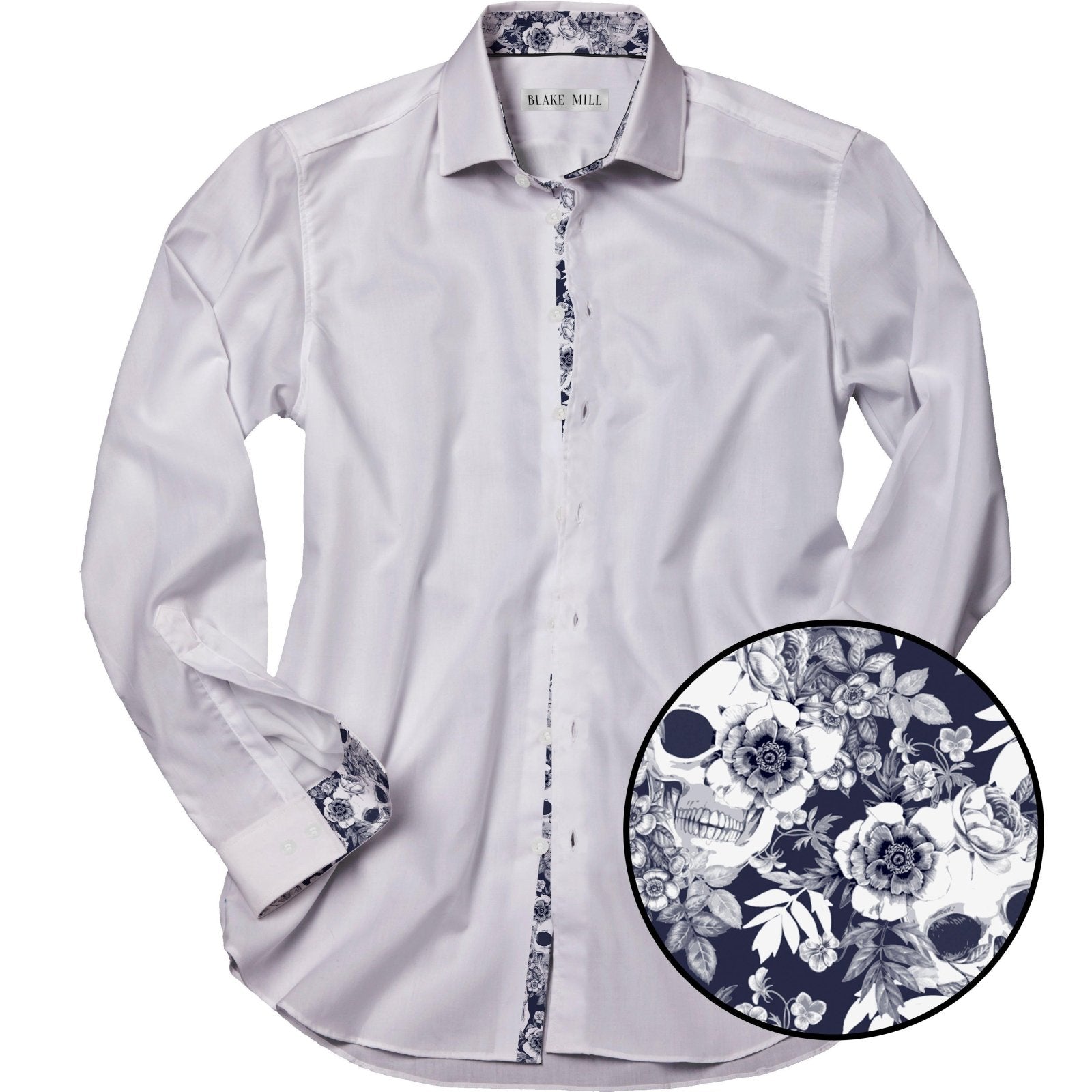 White with Skulls 'n Roses Accents Shirt - Blake Mill
